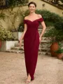 Sheath/Column Stretch Crepe Ruched Off-the-Shoulder Sleeveless Floor-Length Mother of the Bride Dresses