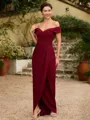Sheath/Column Stretch Crepe Ruched Off-the-Shoulder Sleeveless Floor-Length Mother of the Bride Dresses