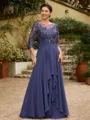 A-Line/Princess Chiffon Applique Bateau 3/4 Sleeves Floor-Length Mother of the Bride Dresses