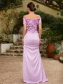 Sheath/Column Charmeuse Ruched Off-the-Shoulder Short Sleeves Floor-Length Mother of the Bride Dresses