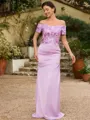 Sheath/Column Charmeuse Ruched Off-the-Shoulder Short Sleeves Floor-Length Mother of the Bride Dresses