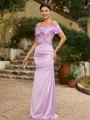 Sheath/Column Charmeuse Ruched Off-the-Shoulder Short Sleeves Floor-Length Mother of the Bride Dresses