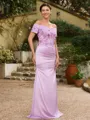 Sheath/Column Charmeuse Ruched Off-the-Shoulder Short Sleeves Floor-Length Mother of the Bride Dresses