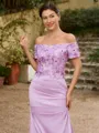 Sheath/Column Charmeuse Ruched Off-the-Shoulder Short Sleeves Floor-Length Mother of the Bride Dresses