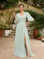 A-Line/Princess Chiffon Ruched V-neck 1/2 Sleeves Floor-Length Mother of the Bride Dresses