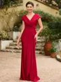Sheath/Column Jersey Ruched V-neck Short Sleeves Floor-Length Mother of the Bride Dresses