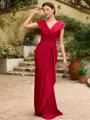 Sheath/Column Jersey Ruched V-neck Short Sleeves Floor-Length Mother of the Bride Dresses