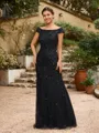 Sheath/Column Tulle Beading Off-the-Shoulder Sleeveless Floor-Length Mother of the Bride Dresses