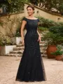 Sheath/Column Tulle Beading Off-the-Shoulder Sleeveless Floor-Length Mother of the Bride Dresses
