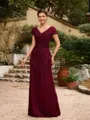 Sheath/Column Lace Ruched V-neck Short Sleeves Floor-Length Mother of the Bride Dresses