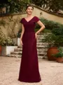 Sheath/Column Lace Ruched V-neck Short Sleeves Floor-Length Mother of the Bride Dresses