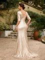 Sheath/Column Sequins Ruched 1/2 Sleeves Sweep/Brush Train Mother of the Bride Dresses