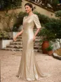 Sheath/Column Sequins Ruched 1/2 Sleeves Sweep/Brush Train Mother of the Bride Dresses