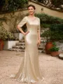 Sheath/Column Sequins Ruched 1/2 Sleeves Sweep/Brush Train Mother of the Bride Dresses