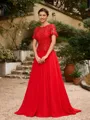 A-Line/Princess Chiffon Applique Scoop Short Sleeves Sweep/Brush Train Mother of the Bride Dresses