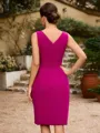 Sheath/Column Stretch Crepe Ruched V-neck Sleeveless Knee-Length Mother of the Bride Dresses