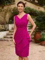Sheath/Column Stretch Crepe Ruched V-neck Sleeveless Knee-Length Mother of the Bride Dresses