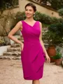 Sheath/Column Stretch Crepe Ruched V-neck Sleeveless Knee-Length Mother of the Bride Dresses