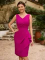 Sheath/Column Stretch Crepe Ruched V-neck Sleeveless Knee-Length Mother of the Bride Dresses