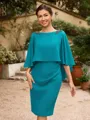Sheath/Column Chiffon Ruched Bateau 3/4 Sleeves Knee-Length Mother of the Bride Dresses