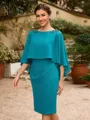 Sheath/Column Chiffon Ruched Bateau 3/4 Sleeves Knee-Length Mother of the Bride Dresses