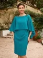 Sheath/Column Chiffon Ruched Bateau 3/4 Sleeves Knee-Length Mother of the Bride Dresses