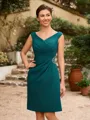 Sheath/Column Stretch Crepe Ruched V-neck Sleeveless Short/Mini Mother of the Bride Dresses