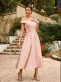 A-Line/Princess Satin Applique Off-the-Shoulder Sleeveless Tea-Length Mother of the Bride Dresses