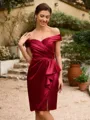 Sheath/Column Silk Like Satin Ruched Off-the-Shoulder Sleeveless Short/Mini Mother of the Bride Dresses