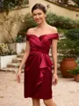 Sheath/Column Silk Like Satin Ruched Off-the-Shoulder Sleeveless Short/Mini Mother of the Bride Dresses
