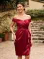 Sheath/Column Silk Like Satin Ruched Off-the-Shoulder Sleeveless Short/Mini Mother of the Bride Dresses