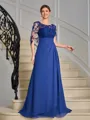 A-line Scoop Appliques Lace Floor-Length Chiffon Mother of the Bride Dress