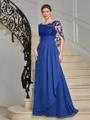 A-line Scoop Appliques Lace Floor-Length Chiffon Mother of the Bride Dress