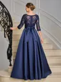 A-line Scoop 3/4 Sleeves Appliques Lace Floor-Length Satin Mother of the Bride Dress