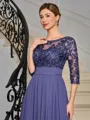 A-line Scoop 3/4 Sleeves Appliques Lace Floor-Length Chiffon Mother of the Bride Dress