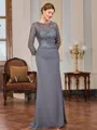 Sheath Scoop 3/4 Sleeves Appliques Lace Floor-Length Chiffon Mother of the Bride Dress