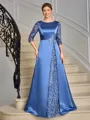 Sheath Scoop 3/4 Sleeves Appliques Lace Floor-Length Satin Mother of the Bride Dress
