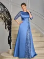 Sheath Scoop 3/4 Sleeves Appliques Lace Floor-Length Satin Mother of the Bride Dress