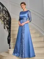 Sheath Scoop 3/4 Sleeves Appliques Lace Floor-Length Satin Mother of the Bride Dress