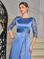 Sheath Scoop 3/4 Sleeves Appliques Lace Floor-Length Satin Mother of the Bride Dress