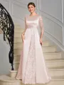 Sheath Scoop 3/4 Sleeves Appliques Lace Floor-Length Satin Mother of the Bride Dress
