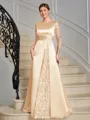 Sheath Scoop 3/4 Sleeves Appliques Lace Floor-Length Satin Mother of the Bride Dress