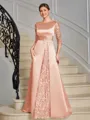 Sheath Scoop 3/4 Sleeves Appliques Lace Floor-Length Satin Mother of the Bride Dress