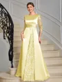 Sheath Scoop 3/4 Sleeves Appliques Lace Floor-Length Satin Mother of the Bride Dress