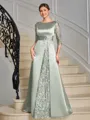 Sheath Scoop 3/4 Sleeves Appliques Lace Floor-Length Satin Mother of the Bride Dress
