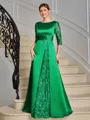 Sheath Scoop 3/4 Sleeves Appliques Lace Floor-Length Satin Mother of the Bride Dress