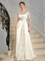 Sheath Scoop 3/4 Sleeves Appliques Lace Floor-Length Satin Mother of the Bride Dress
