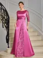 Sheath Scoop 3/4 Sleeves Appliques Lace Floor-Length Satin Mother of the Bride Dress