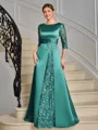 Sheath Scoop 3/4 Sleeves Appliques Lace Floor-Length Satin Mother of the Bride Dress