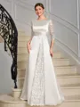 Sheath Scoop 3/4 Sleeves Appliques Lace Floor-Length Satin Mother of the Bride Dress